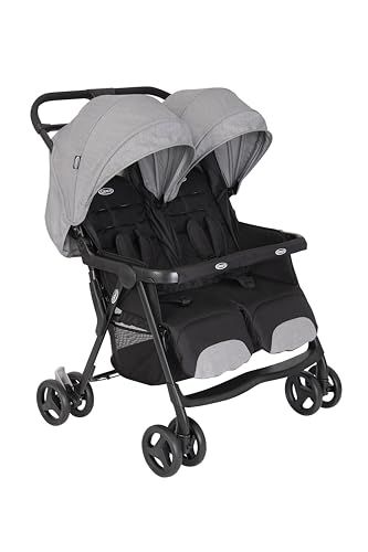 Graco DuoRider Poussette double légère, de la naissance à environ 3 ans (0-15 kg), dossiers réglables, pliable, grand panier de rangement, gris, Steeple Gray