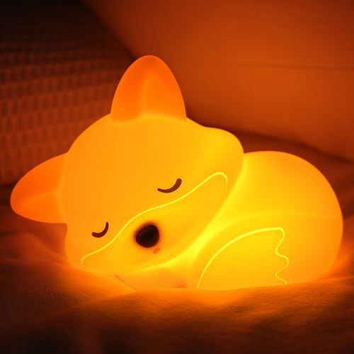 YuanDian Lampe Renard Veilleuse, Adorable Lampe Renard en Silicone, Veilleuse de Chevet Rechargeable et Réglable avec Minuterie, Contrôle Tactile, Décoration pour Chambre d'Enfant, Cadeau pour Bébé