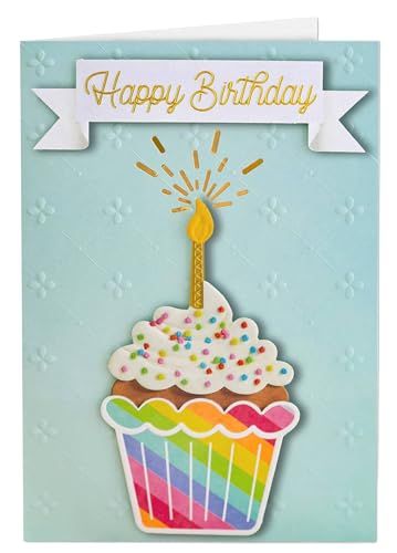 Joli Coon Papeterie Carte anniversaire SIGNATURE 3D Cupcake - Carte d’anniversaire premium en 3D avec enveloppe en papier premium et autocollant cachet
