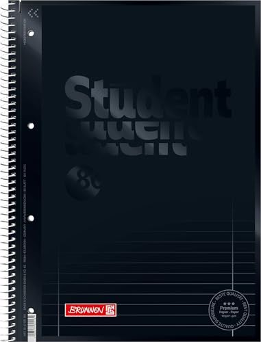 Brunnen 1067927126 Bloc-notes/Bloc Collège Étudiant (A4, ligné, linéature 27, 90 g/m², 80 feuilles) onyx schwarz