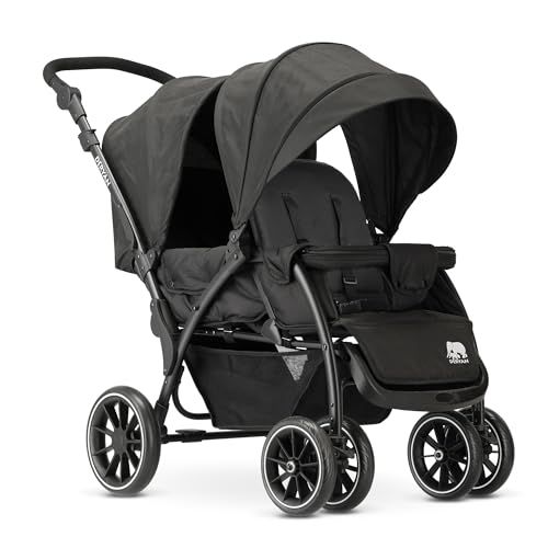 Deryan Elena Poussette Duo Tandem pour Enfants - Double Duett avec Harnais 5 points et Ajustable à 4 ans (Noir)