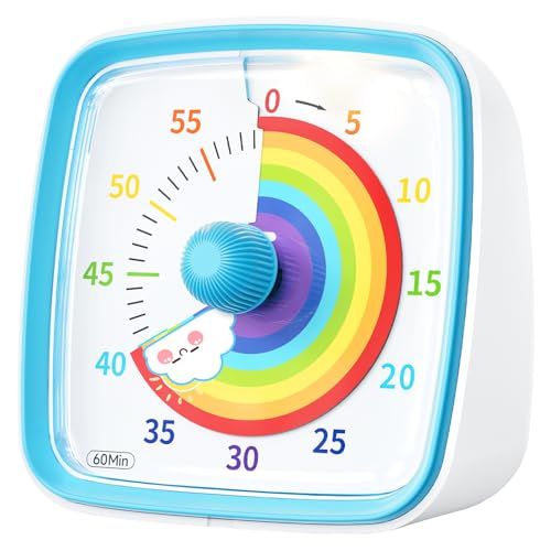 Yunbaoit Minuteur Visuel pour Enfants et Adultes‌, Minuteur à Décompte de 60 Minutes avec Fonction Flash Silencieuse, Motif Arc-en-Ciel, Timer Enfant pour Salle de Classe, Maison, Cuisine (Bleu)
