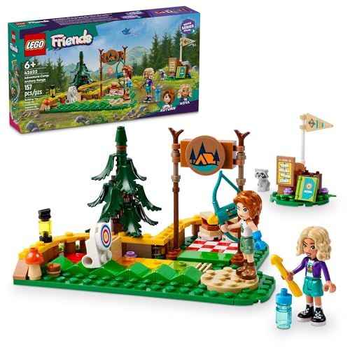 Lego Friends Adventure Camp Jeu de tir à l'arc pour Enfants avec nœud et flèches, Ensemble de Jeu d'aventure pour Filles et garçons à partir de 6 Ans, 2 Mini poupées et Une Figurine de Raton Laveur,