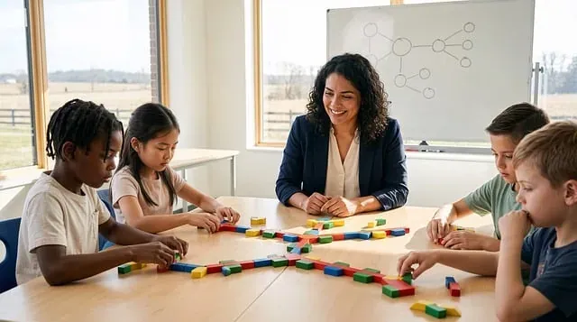 Enseignant et élèves travaillant ensemble dans une classe inclusive
